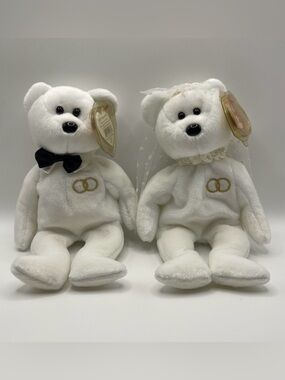 TY Beanie Babies Mr. & Mrs. Wedding Bear Set 2001 White Vintage Collectible